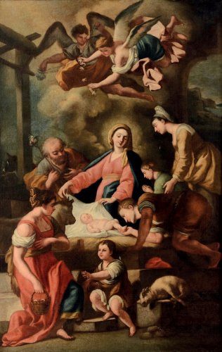 Francesco Solimena (1657 - 1747), atelier - L'Adoration des bergers, XVIIe siècle - Tableaux et dessins Style 